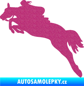Samolepka Kůň 084 levá s jezdkyní Ultra Metalic růžová