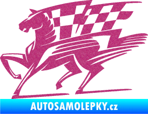 Samolepka Kůň racing 001 levá se šachovnicí Ultra Metalic růžová