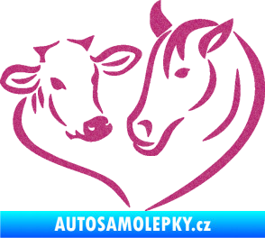 Samolepka Kůň s kravičkou v srdíčku pravá láska ke zvířatům Ultra Metalic růžová