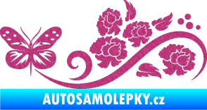 Samolepka Květina dekor 015 levá s motýlem Ultra Metalic růžová