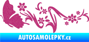 Samolepka Květina dekor 028 levá s motýlkem Ultra Metalic růžová