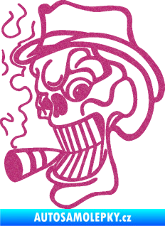 Samolepka Lebka 020 levá crazy s cigaretou Ultra Metalic růžová
