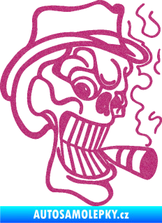 Samolepka Lebka 020 pravá crazy s cigaretou Ultra Metalic růžová