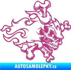 Samolepka Lebka 022 pravá kosti v plamenech Ultra Metalic růžová