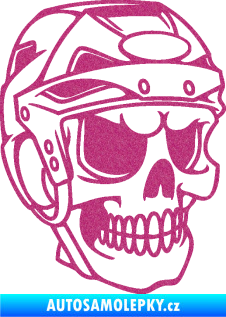 Samolepka Lebka 023 pravá hokejista Ultra Metalic růžová