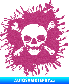 Samolepka Lebka 028 pravá zkřížené kosti v kaňce Ultra Metalic růžová