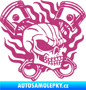 Samolepka Lebka 048 pravá písty a plameny Ultra Metalic růžová