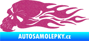 Samolepka Lebka 050 levá v plamenech Ultra Metalic růžová