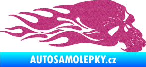 Samolepka Lebka 050 pravá v plamenech Ultra Metalic růžová