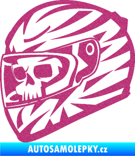 Samolepka Lebka s motohelmou 001 levá Ultra Metalic růžová