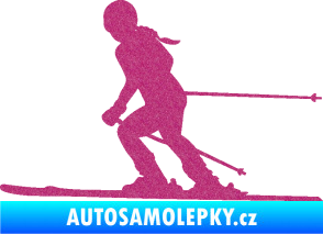 Samolepka Lyžařka 002 levá sjezd Ultra Metalic růžová