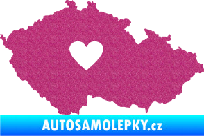 Samolepka Mapa České republiky 002 srdce Ultra Metalic růžová