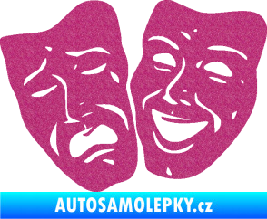 Samolepka Masky tváře 001 levá veselý a smutný Ultra Metalic růžová