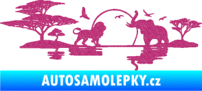 Samolepka Motiv Afrika levá -  zvířata u vody Ultra Metalic růžová