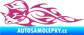 Samolepka Motorka 011 levá helma na motokros v plamenech Ultra Metalic růžová