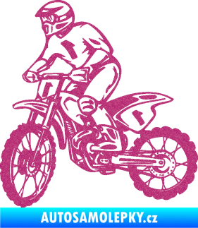 Samolepka Motorka 043 levá motokros Ultra Metalic růžová