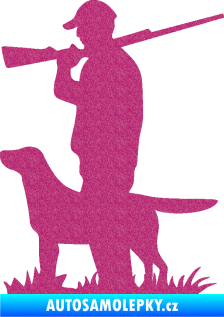 Samolepka Myslivec 005 levá se psem na lovu Ultra Metalic růžová