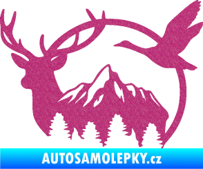 Samolepka Myslivost 002 levá lesní zvěř Ultra Metalic růžová