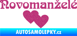 Samolepka Novomanželé 001 nápis se srdíčky Ultra Metalic růžová