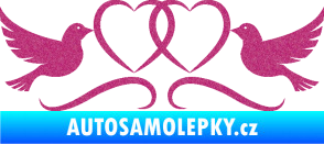 Samolepka Novomanželé 002 holubičky se srdíčky Ultra Metalic růžová
