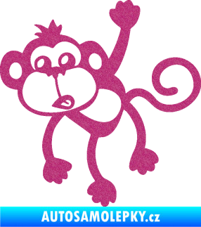 Samolepka Opice 005 levá visí za ruku Ultra Metalic růžová