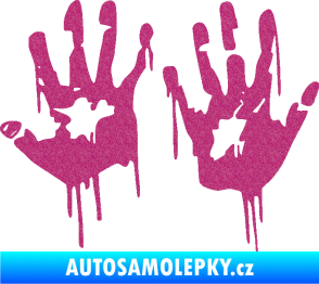 Samolepka Otisk rukou 001 levá krvavý Ultra Metalic růžová