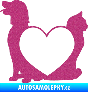 Samolepka Pejsek a kočička love levá Ultra Metalic růžová