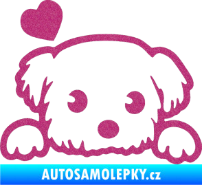 Samolepka Pes 057 levá se srdíčkem Ultra Metalic růžová