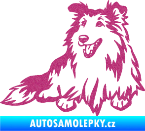 Samolepka Pes 162 levá sheltie Ultra Metalic růžová
