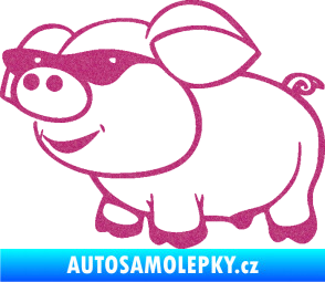 Samolepka Prase 006 levá frajer v brýlích Ultra Metalic růžová