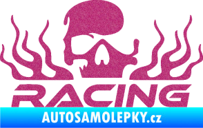 Samolepka Racing nápis s lebkou pravá Ultra Metalic růžová