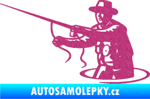 Samolepka Rybář 015 levá s udicí Ultra Metalic růžová