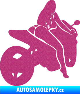 Samolepka Sexy žena na motorce pravá Ultra Metalic růžová