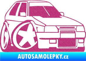 Samolepka Škoda Favorit karikatura pravá Ultra Metalic růžová