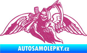 Samolepka Smrtka 016 levá s křídly a kosou Ultra Metalic růžová