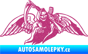 Samolepka Smrtka 016 pravá s křídly a kosou Ultra Metalic růžová