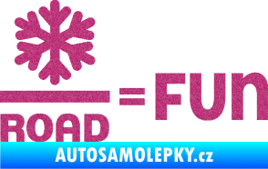 Samolepka Snow road fun nápis s vločkou Ultra Metalic růžová