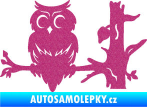 Samolepka Sova 005 levá na větvi Ultra Metalic růžová