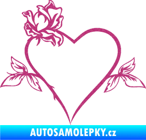 Samolepka Srdce s růží levá Ultra Metalic růžová