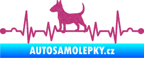 Samolepka Srdeční tep 008 levá pes bulteriér Ultra Metalic růžová