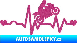 Samolepka Srdeční tep 013 pravá motorkář Ultra Metalic růžová