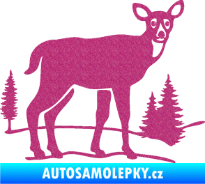 Samolepka Srna 002 pravá s krajinou Ultra Metalic růžová