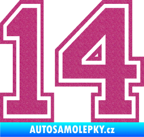 Samolepka Startovní číslo 14 typ 4 Ultra Metalic růžová
