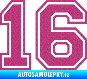 Samolepka Startovní číslo 16 typ 4 Ultra Metalic růžová