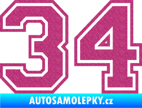 Samolepka Startovní číslo 34 typ 4 Ultra Metalic růžová