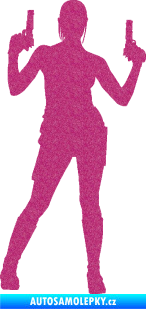 Samolepka Střelkyně 002 pravá girl with gun Ultra Metalic růžová