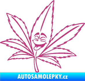 Samolepka Travka 003 levá lístek marihuany s obličejem Ultra Metalic růžová