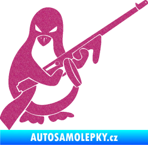 Samolepka Tučňák se samopalem pravá Ultra Metalic růžová