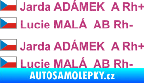 Samolepka Vlajka ČR se jménem a krevní skupinou Ultra Metalic růžová