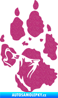 Samolepka Vlk 018 pravá stopa s vlčím obrysem Ultra Metalic růžová